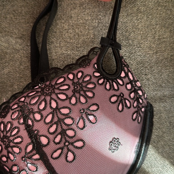Victoria's Secret Pink and Black Lace Push Up Bra Padded 36C - Picture 3 of 6